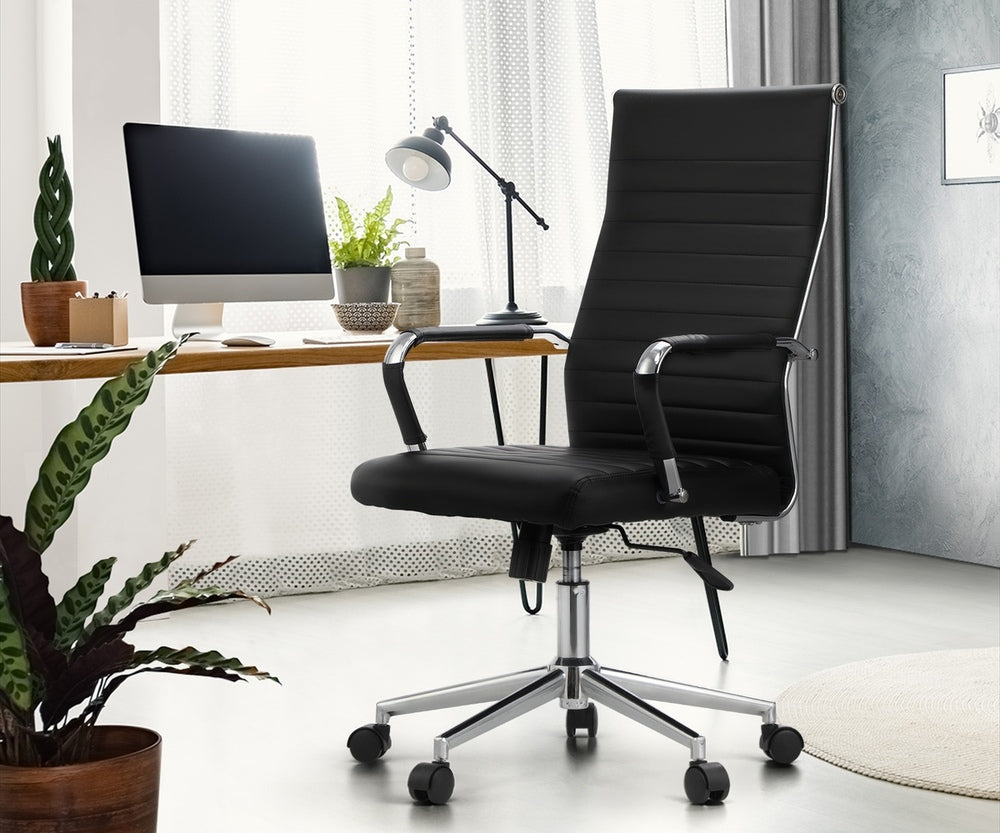 Swivel Office Chair High Back Leather Black