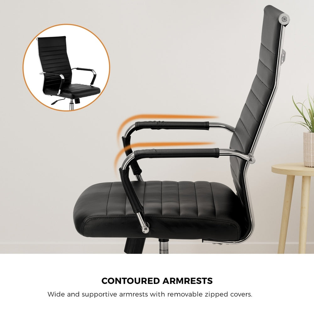 Swivel Office Chair High Back Leather Black