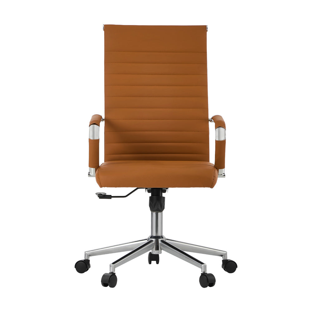 Office Chair Swivel Desk Chair High Back Leather Brown