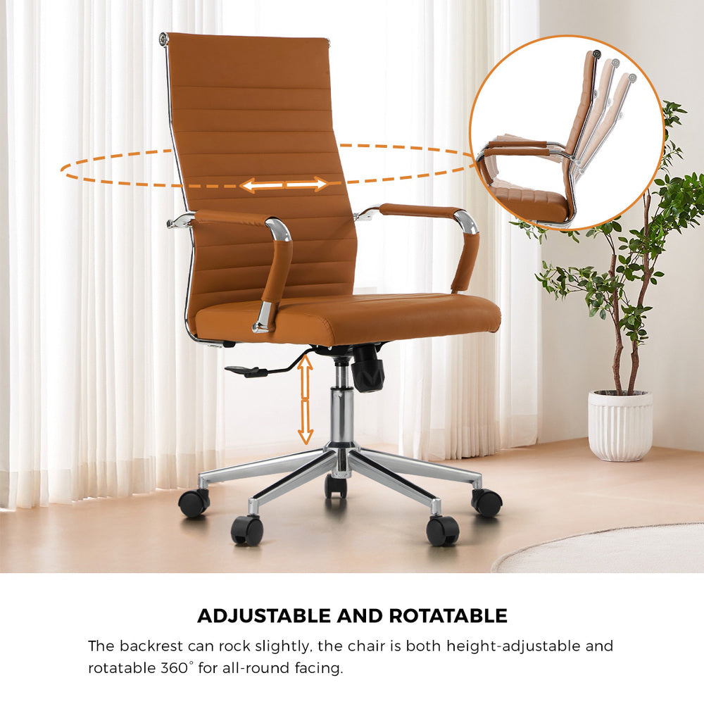 Office Chair Swivel Desk Chair High Back Leather Brown