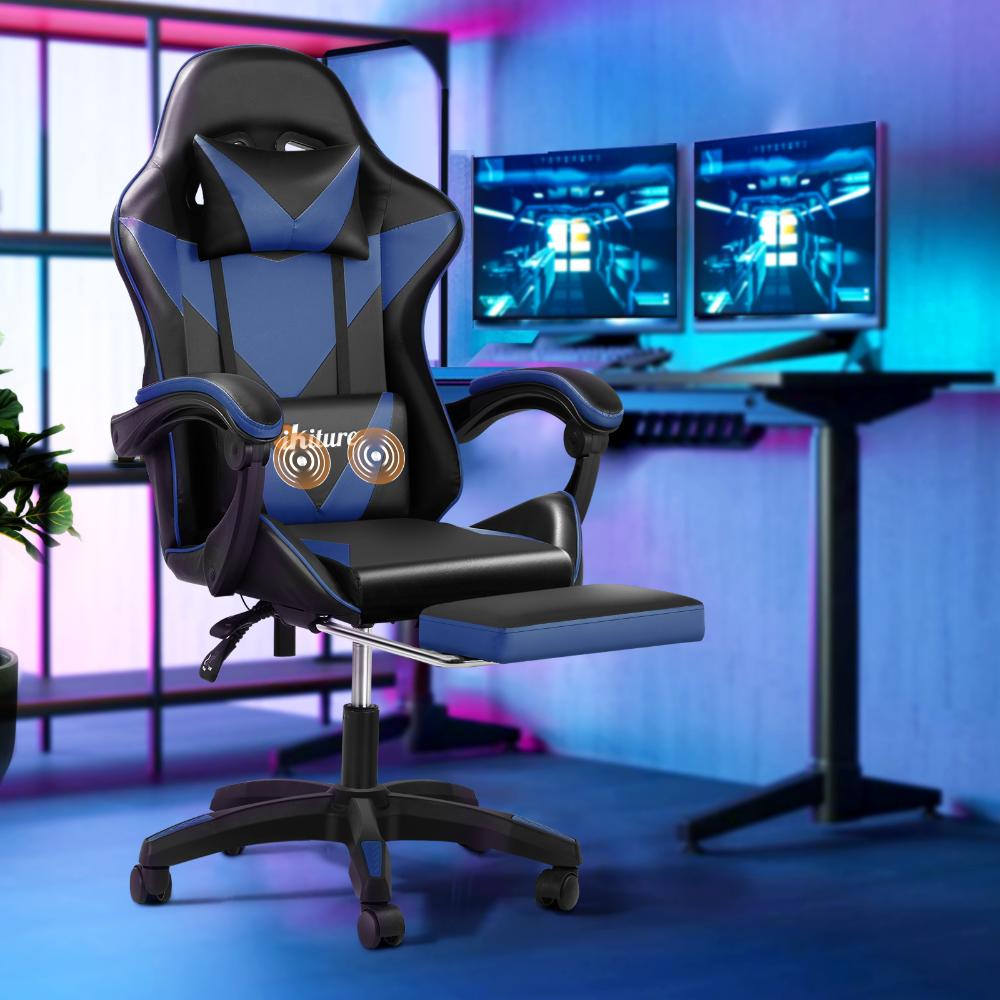 Gaming Chair with Footrest and Massage Pillow Black&Blue