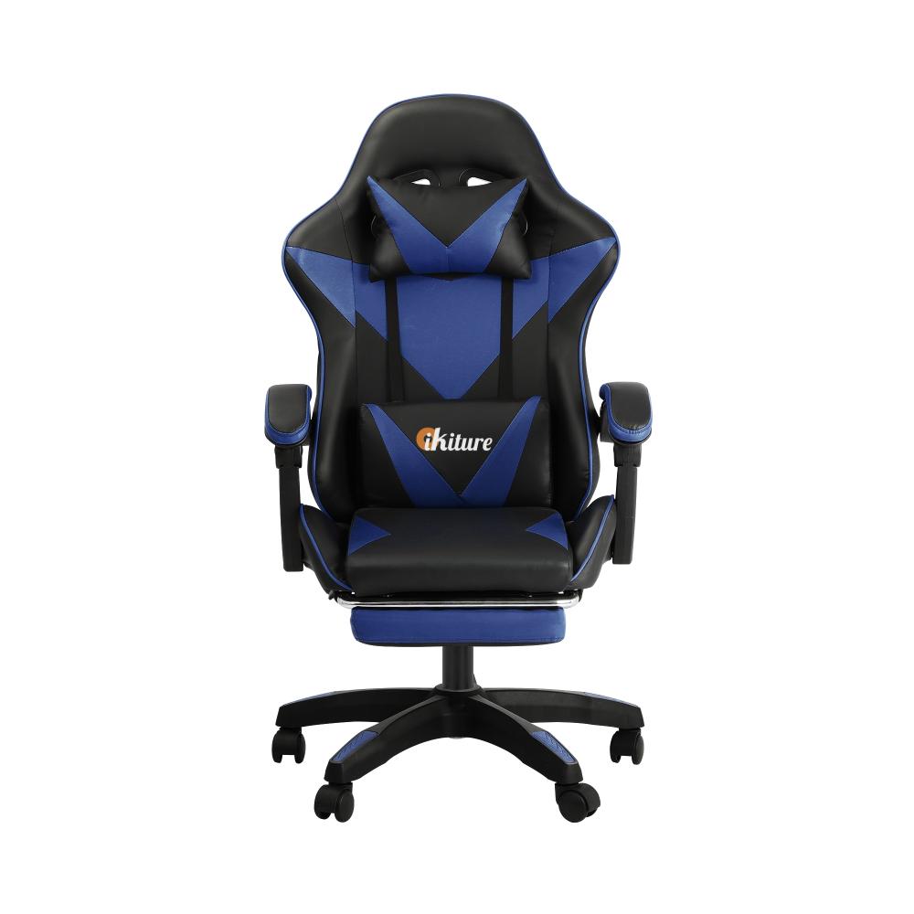 Gaming Chair with Footrest and Massage Pillow Black&Blue