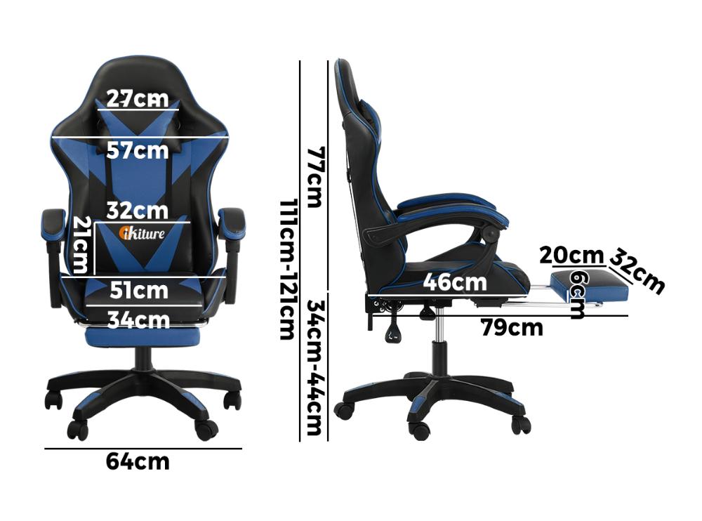 Gaming Chair with Footrest and Massage Pillow Black&Blue