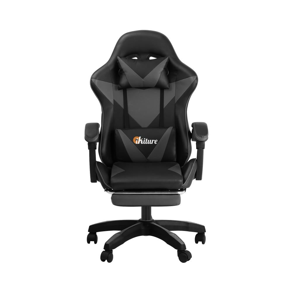 Gaming Chair with Footrest and Massage Pillow Black&Grey