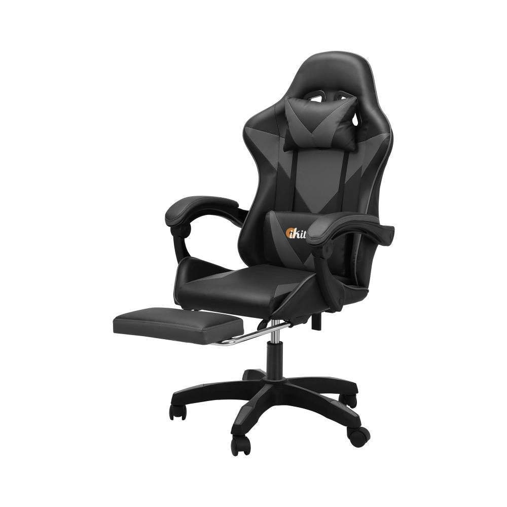 Gaming Chair with Footrest and Massage Pillow Black&Grey