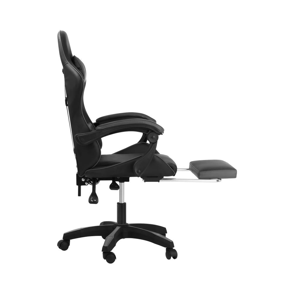 Gaming Chair with Footrest and Massage Pillow Black&Grey