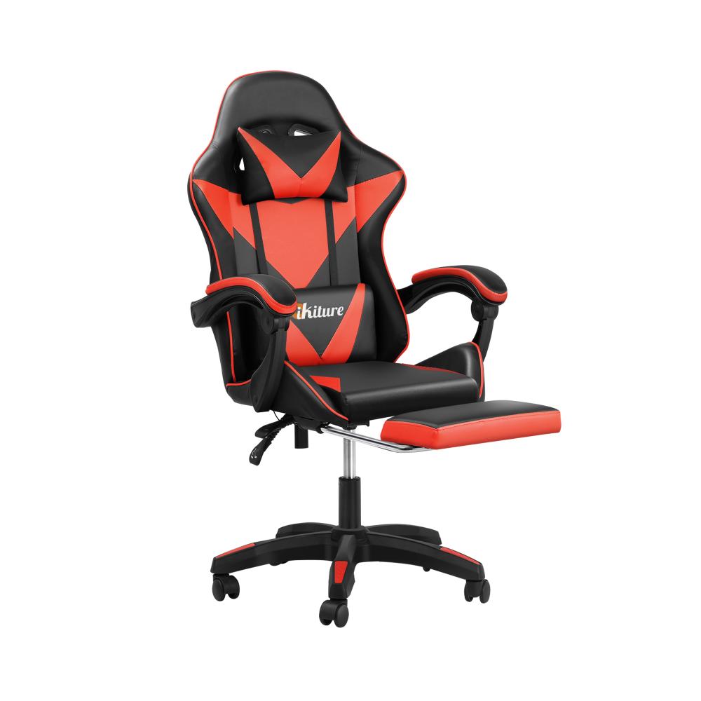 Gaming Chair with Footrest and Massage Pillow Black&Red