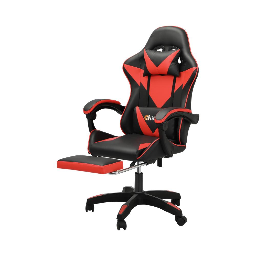 Gaming Chair with Footrest and Massage Pillow Black&Red