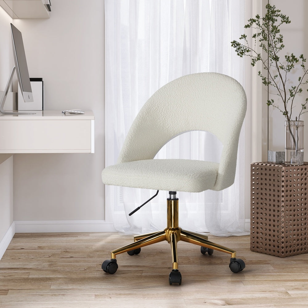 Hollow Armless Home Office Chair Boucle White&Gold