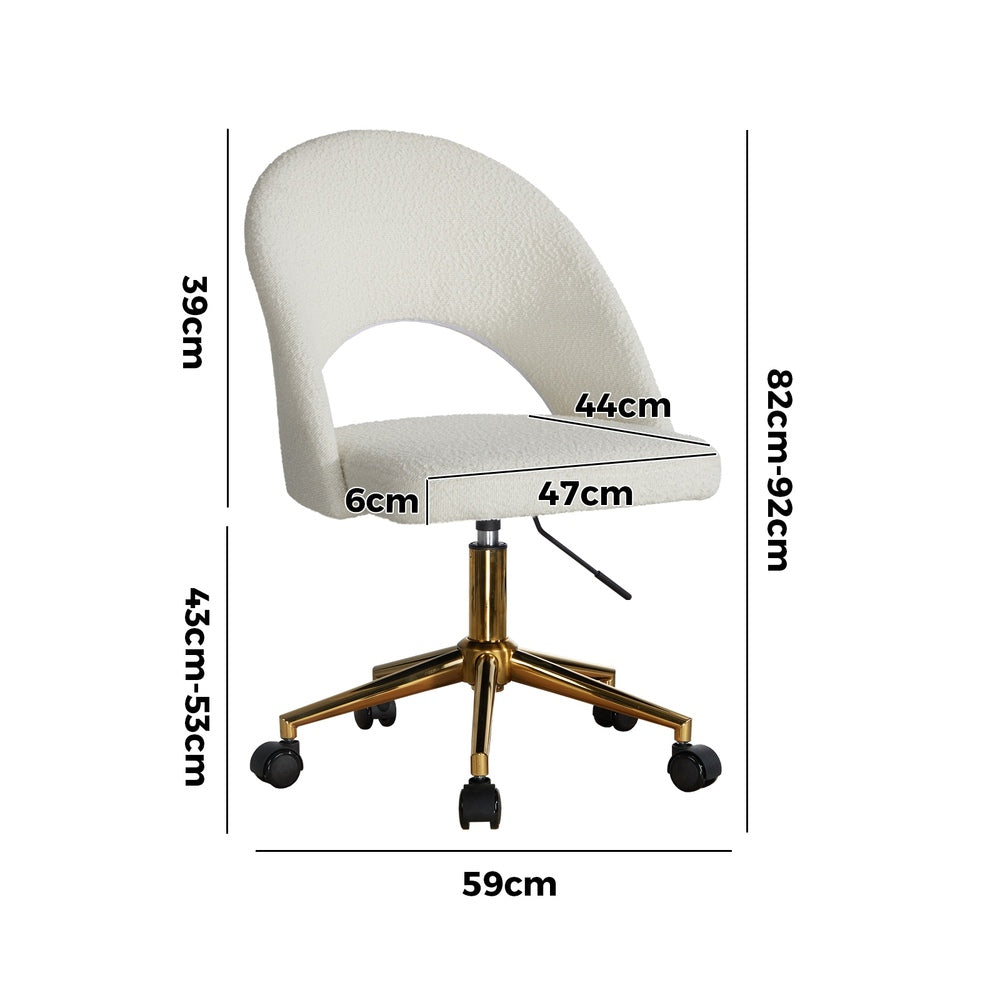 Hollow Armless Home Office Chair Boucle White&Gold