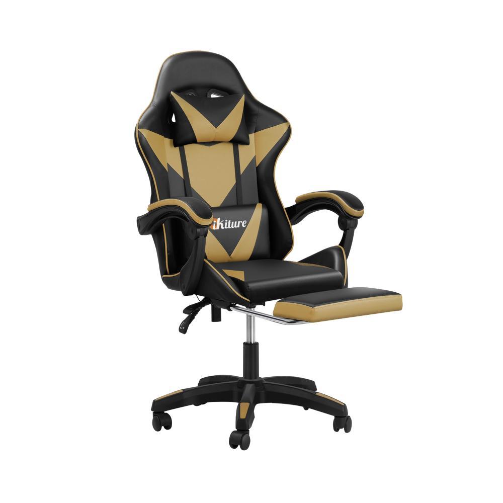 Massage Gaming Chair Adjustable Black&Gold