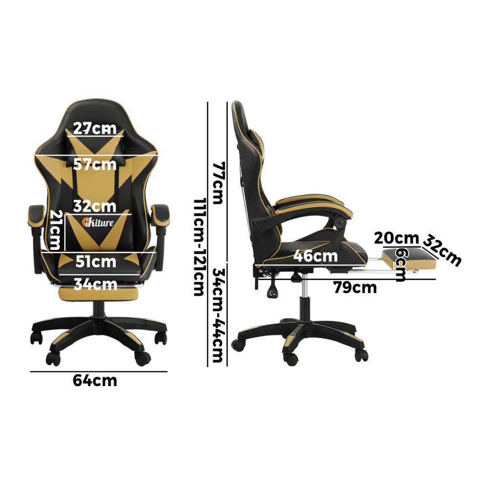 Massage Gaming Chair Adjustable Black&Gold