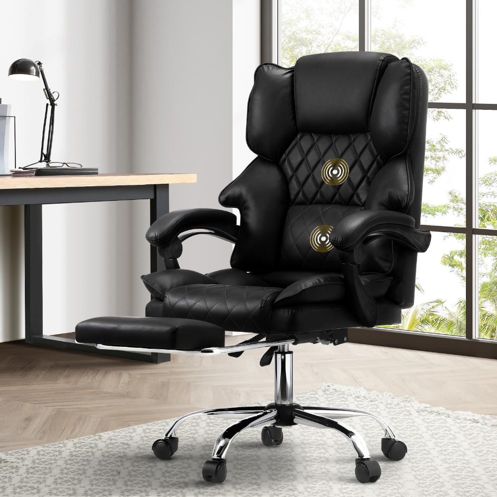 Massage Office Chair PU Footrest Black