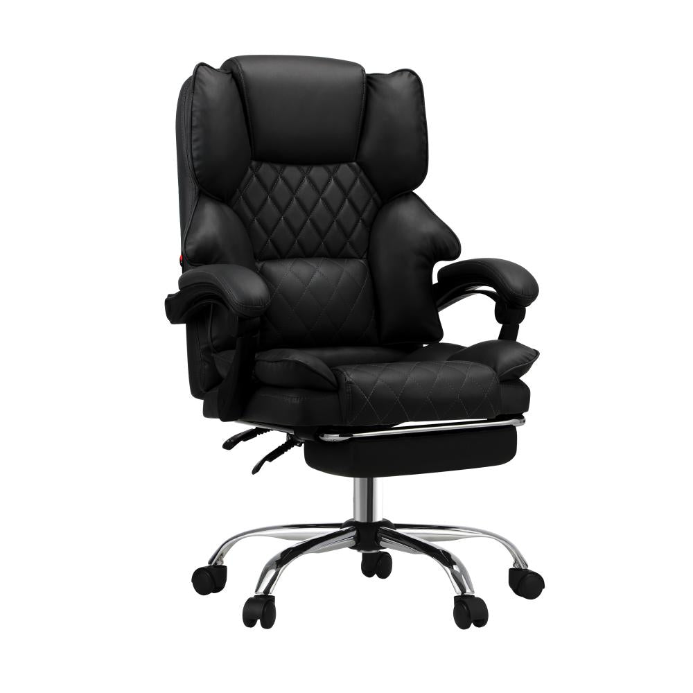 Massage Office Chair PU Footrest Black