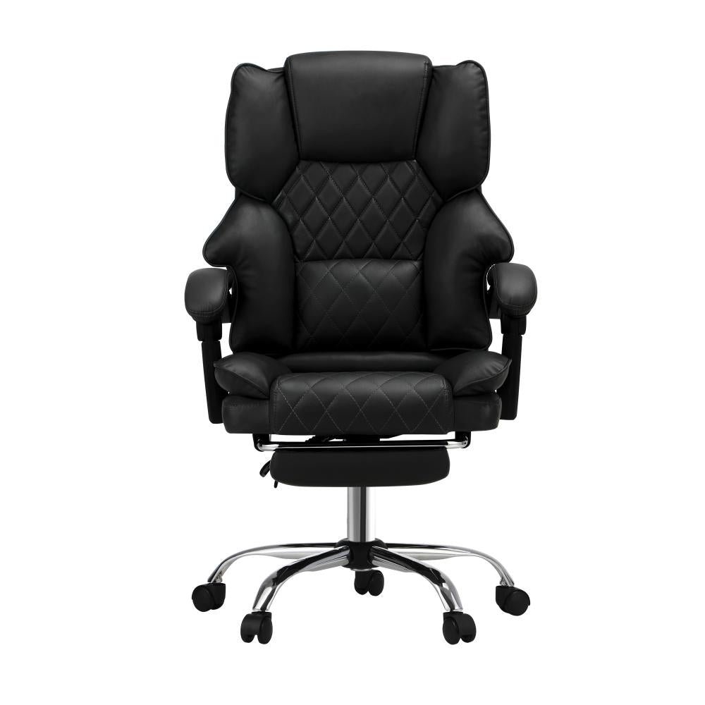 Massage Office Chair PU Footrest Black