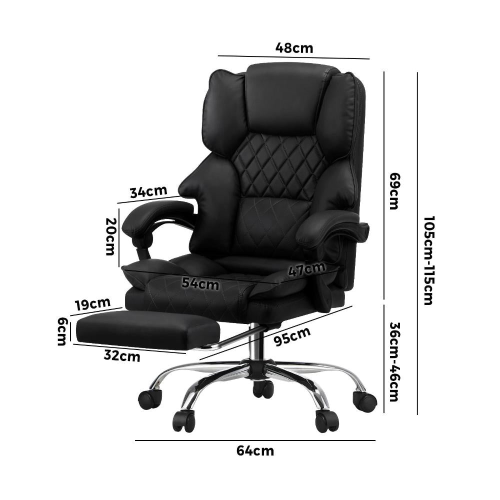 Massage Office Chair PU Footrest Black