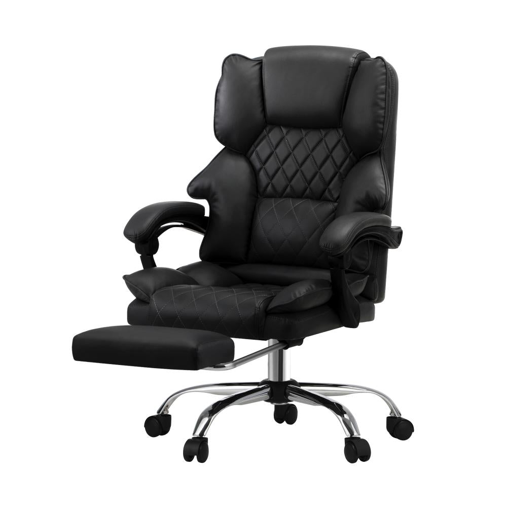 Massage Office Chair PU Footrest Black