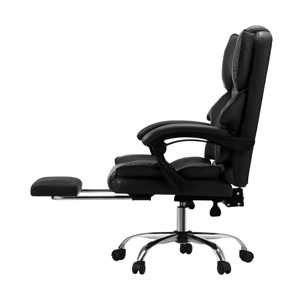 Massage Office Chair PU Footrest Black