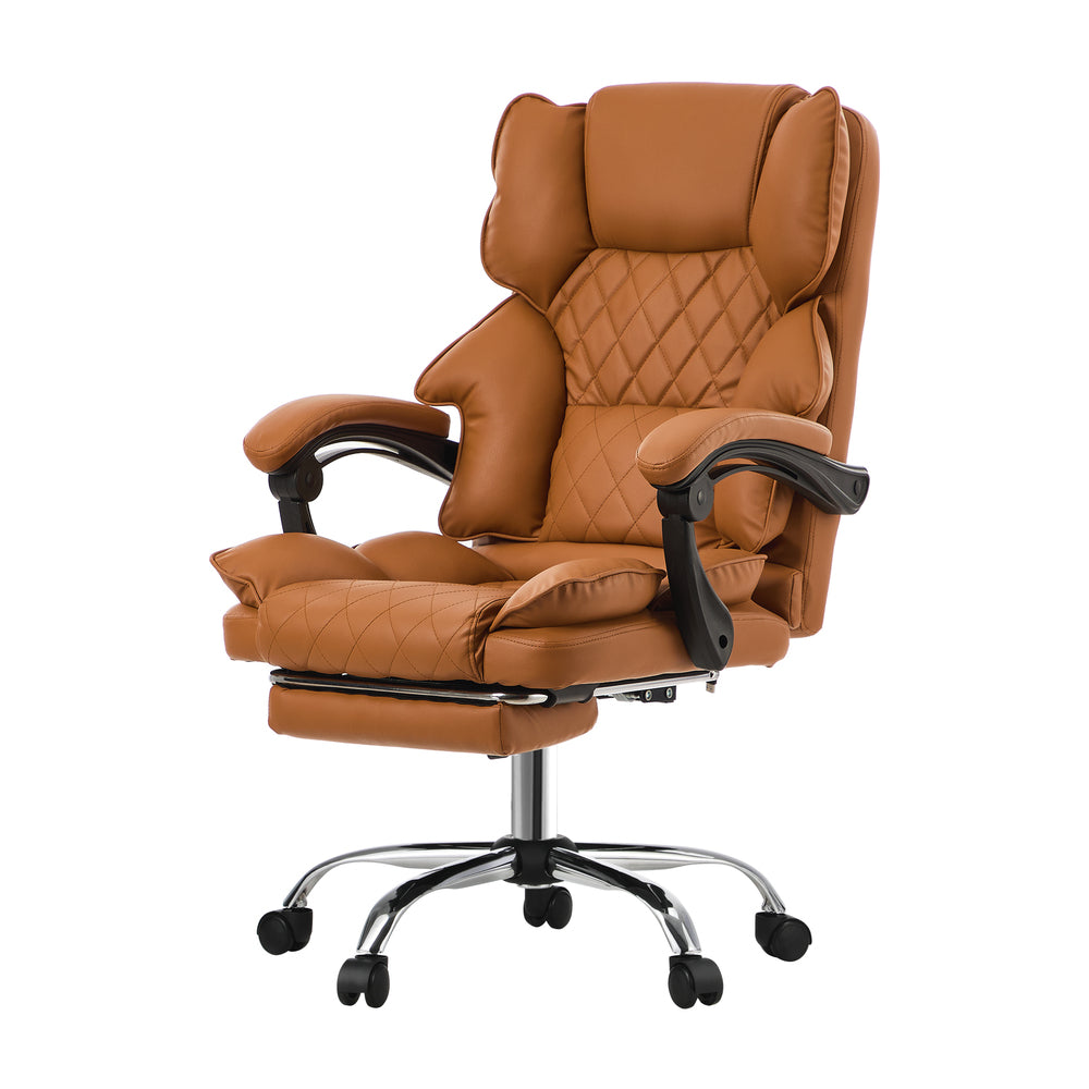 Gaming Office Chair Massage PU Leather Adjustable Brown