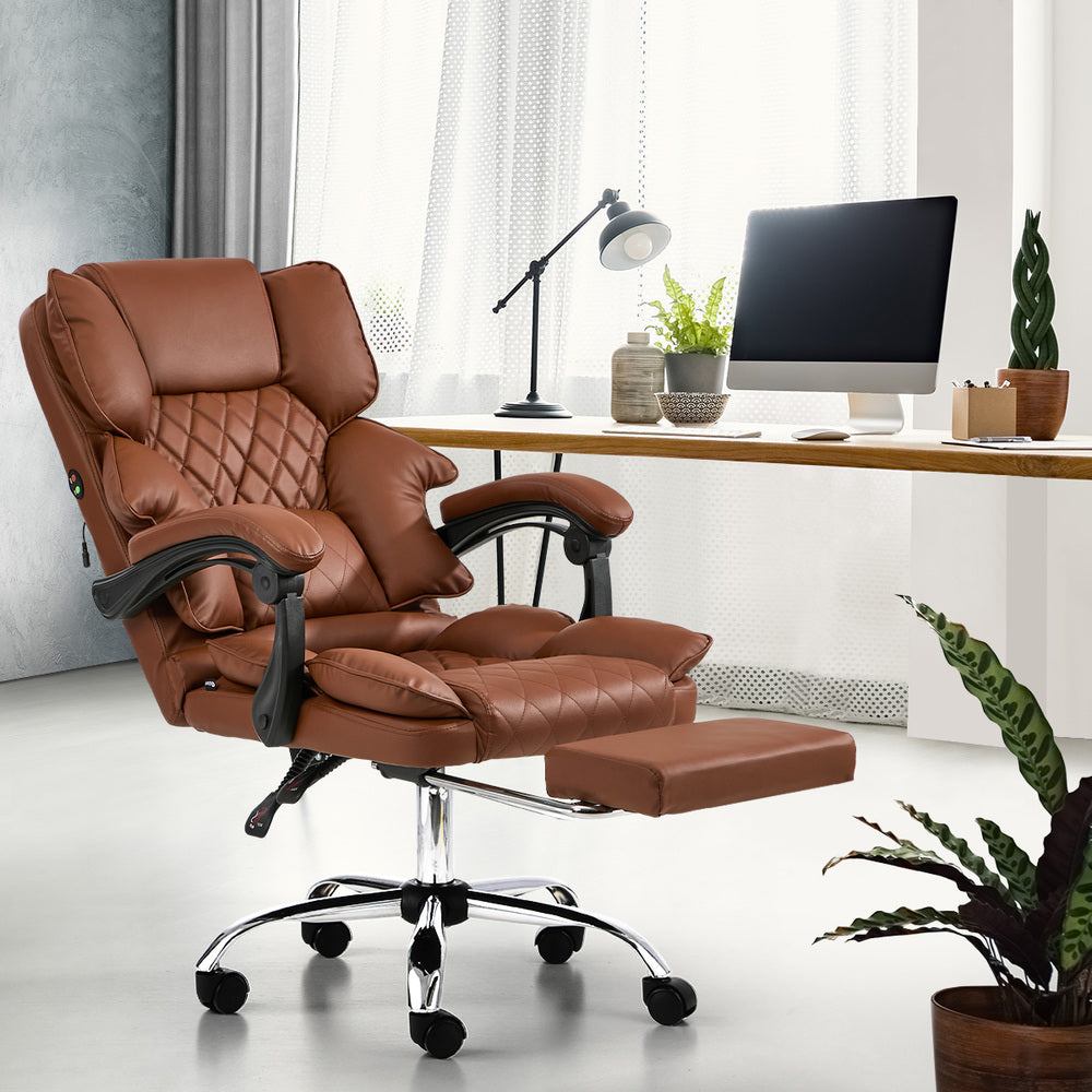 Massage Office Chair Recliner PU Chocolate