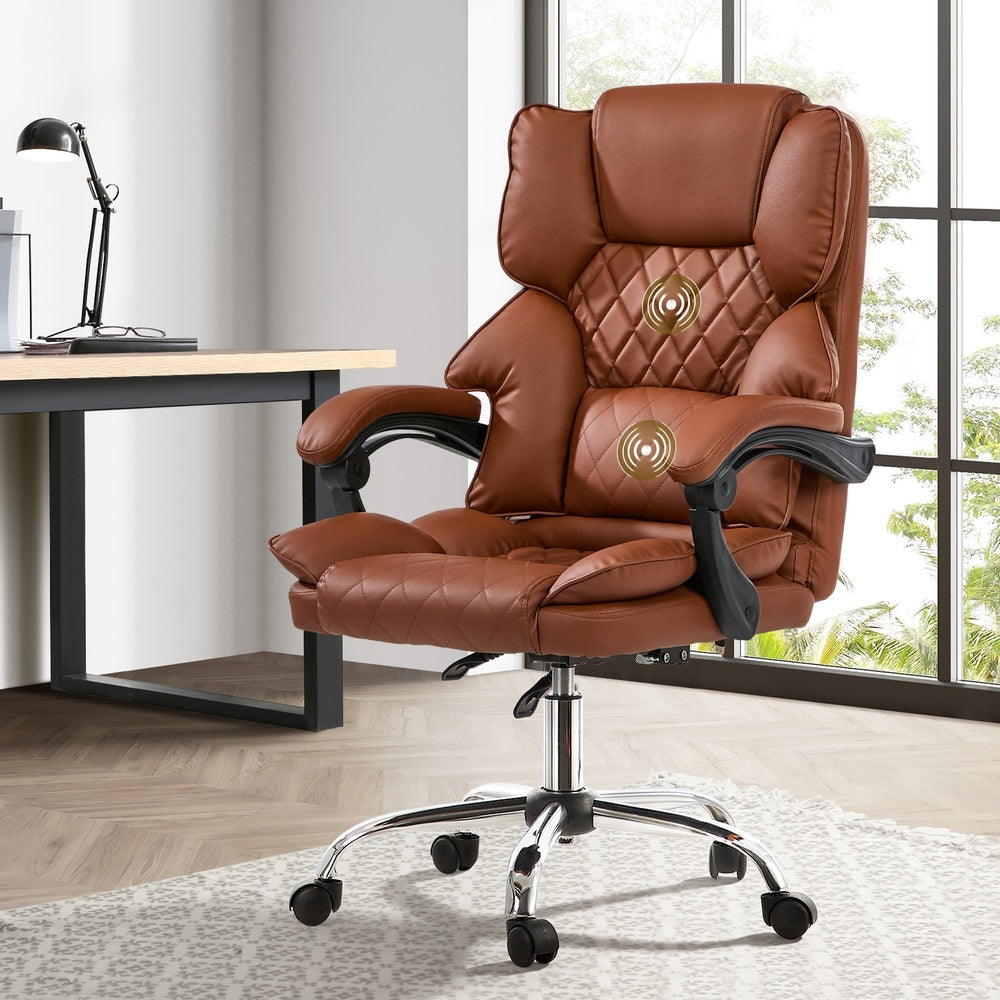 Massage Office Chair Computer Racer PU Leather Chocolate