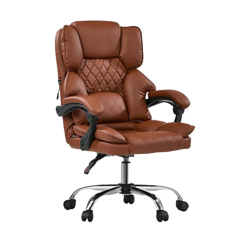 Massage Office Chair Computer Racer PU Leather Chocolate