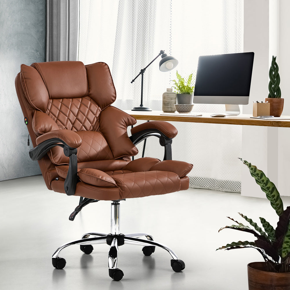 Massage Office Chair Computer Racer PU Leather Chocolate