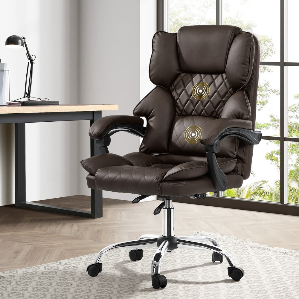 Massage Office Chair Recliner Computer Chairs PU Dark Brown