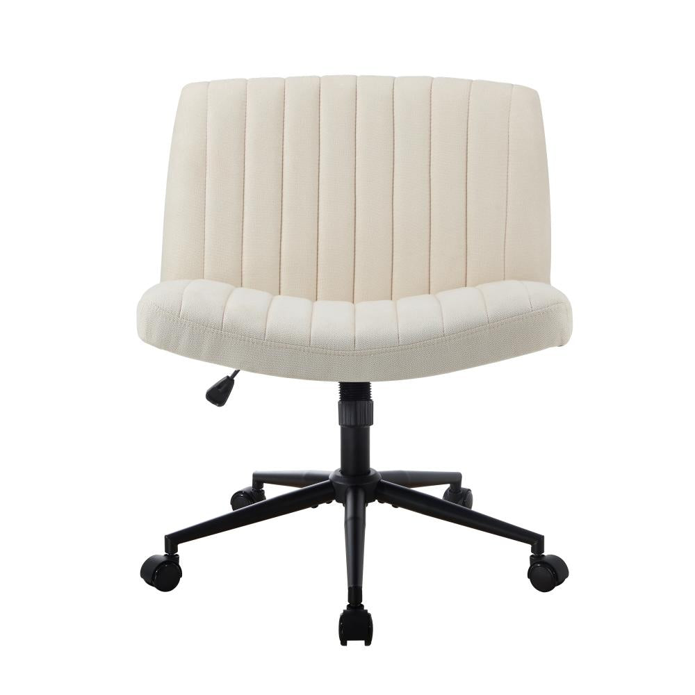 Mid Back Office Chair Wide Seat with Wheels Linen Beige
