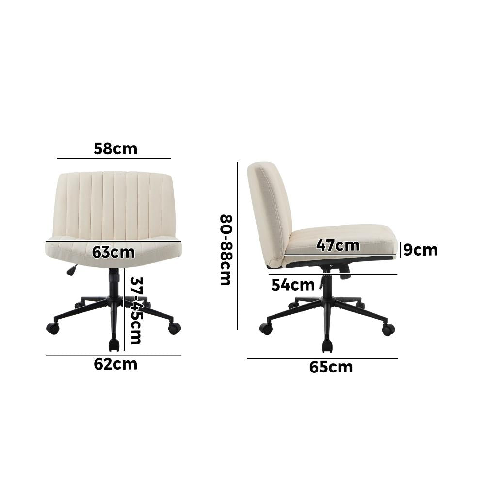 Mid Back Office Chair Wide Seat with Wheels Linen Beige