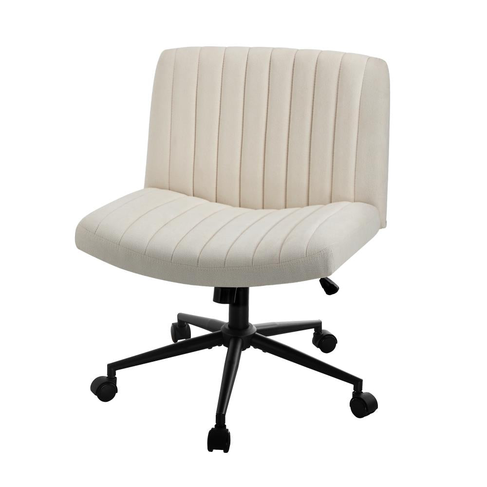 Mid Back Office Chair Wide Seat with Wheels Linen Beige