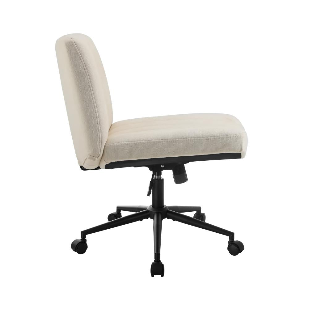 Mid Back Office Chair Wide Seat with Wheels Linen Beige