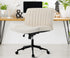 Mid Back Office Chair Wide Seat with Wheels Linen Beige
