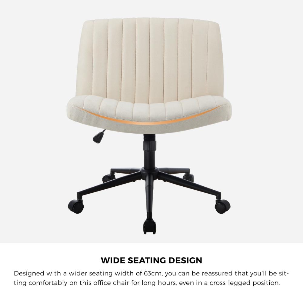 Mid Back Office Chair Wide Seat with Wheels Linen Beige