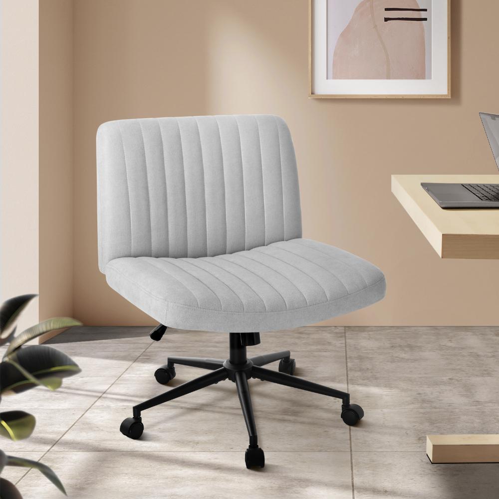Mid Back Office Chair Wide Seat with Wheels Linen Grey