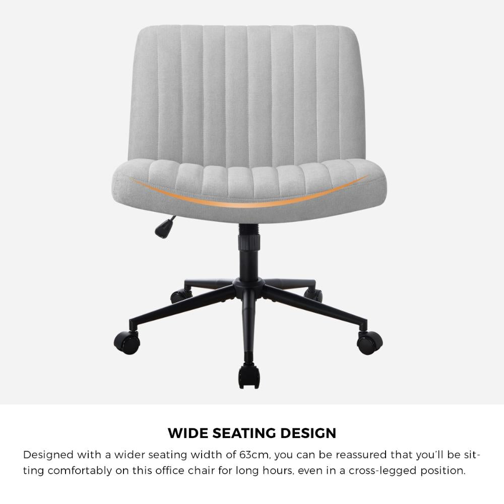 Mid Back Office Chair Wide Seat with Wheels Linen Grey