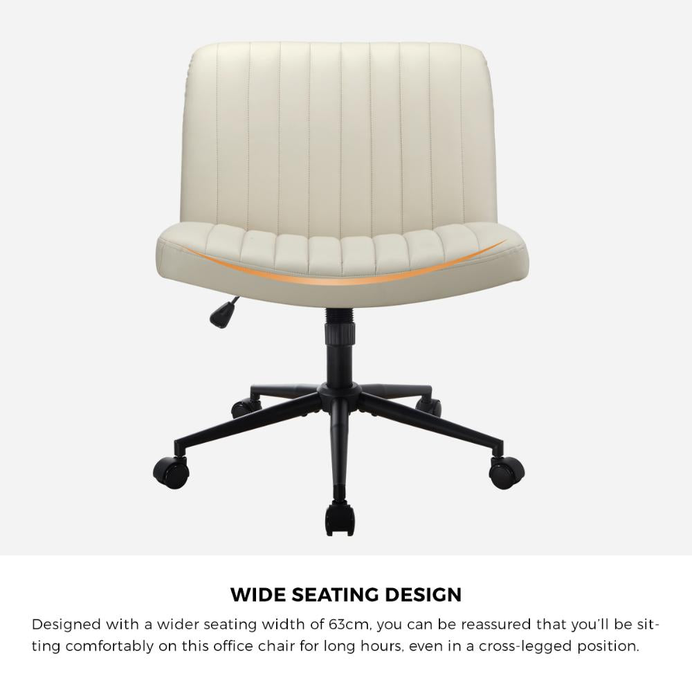 Mid Back Office Chair Wide Seat with Wheels Leather Beige