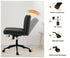 Mid Back Office Chair Wide Seat with Wheels Leather Black