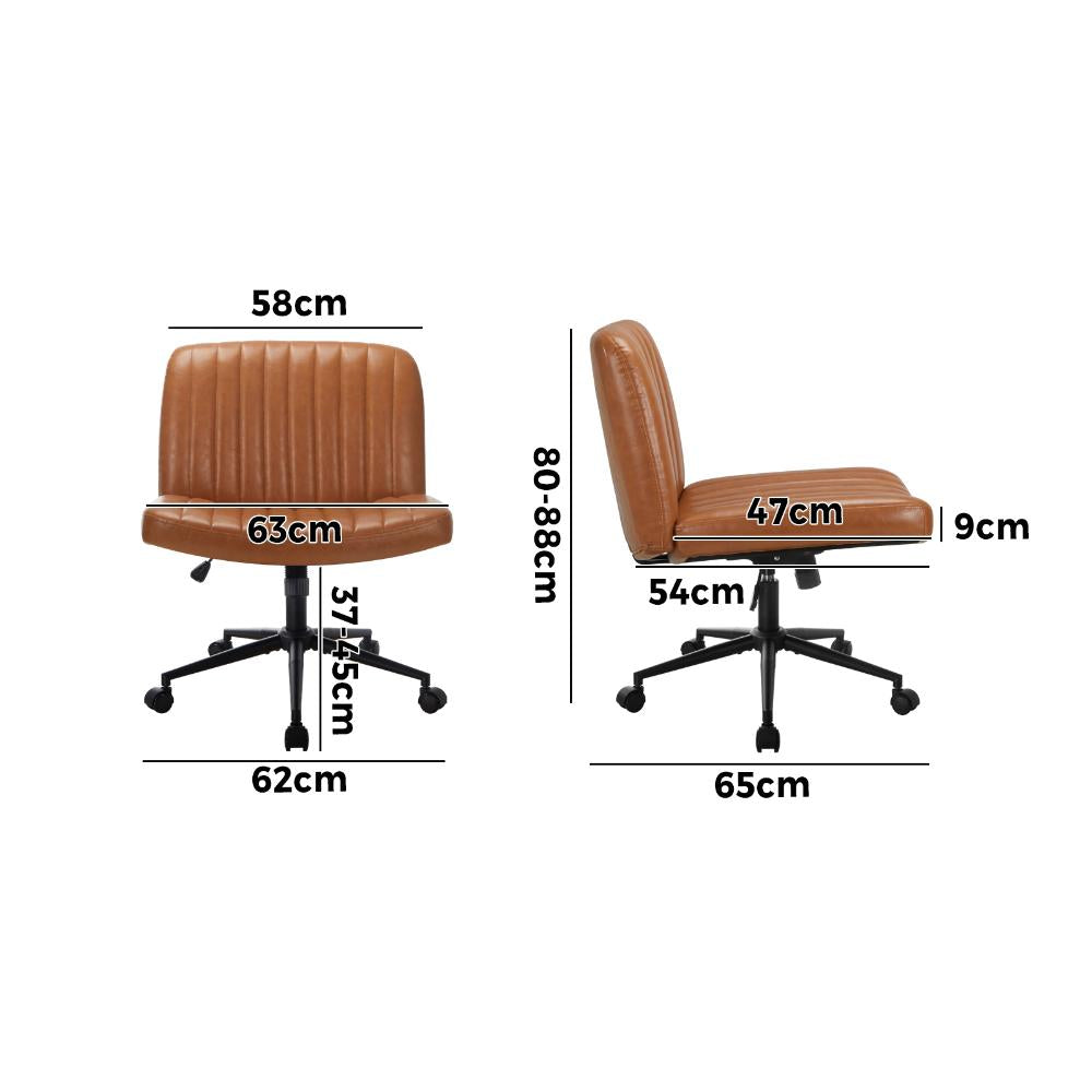 Mid Back Office Chair Wide Seat with Wheels Leather Brown
