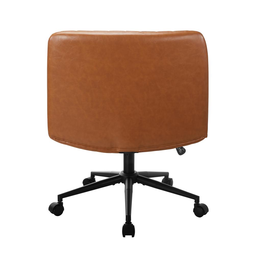 Mid Back Office Chair Wide Seat with Wheels Leather Brown