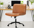Mid Back Office Chair Wide Seat with Wheels Leather Brown