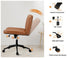 Mid Back Office Chair Wide Seat with Wheels Leather Brown