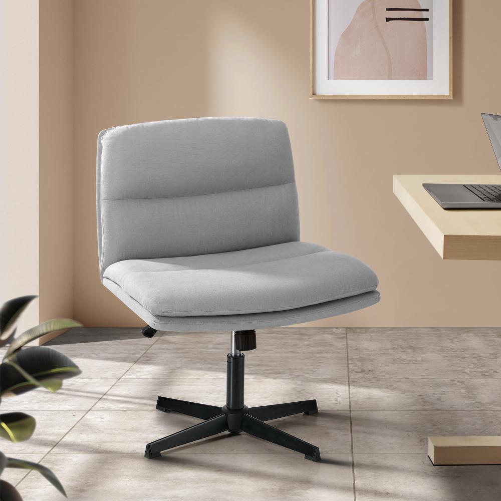 Mid Back Armless Office Chair Wide Seat Linen Grey