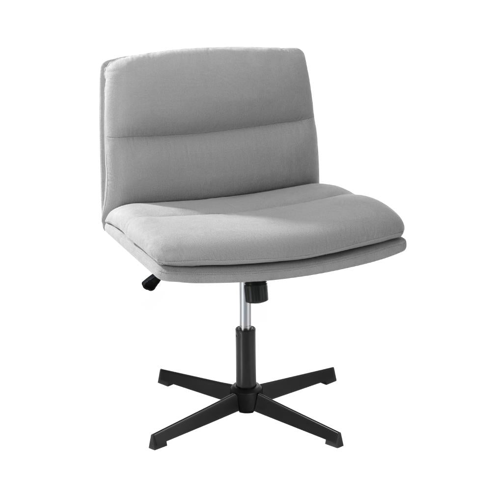 Mid Back Armless Office Chair Wide Seat Linen Grey