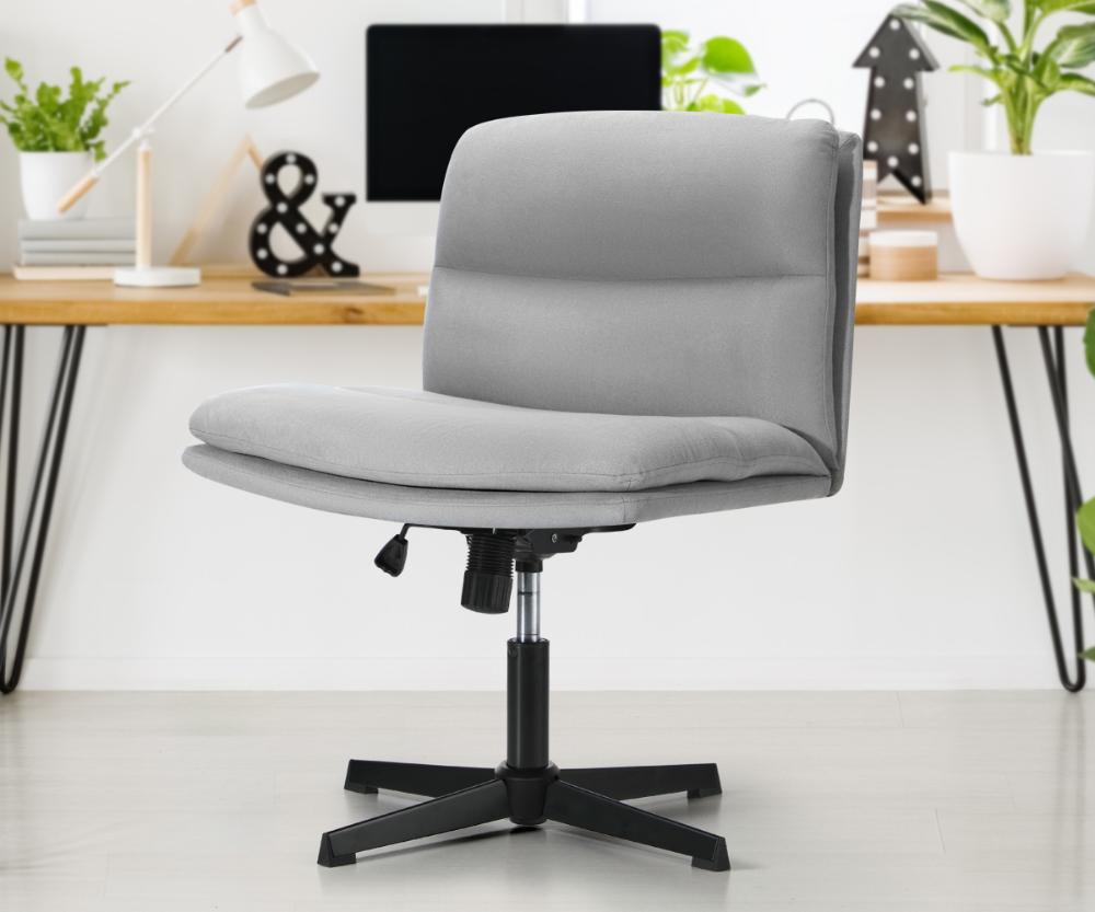 Mid Back Armless Office Chair Wide Seat Linen Grey