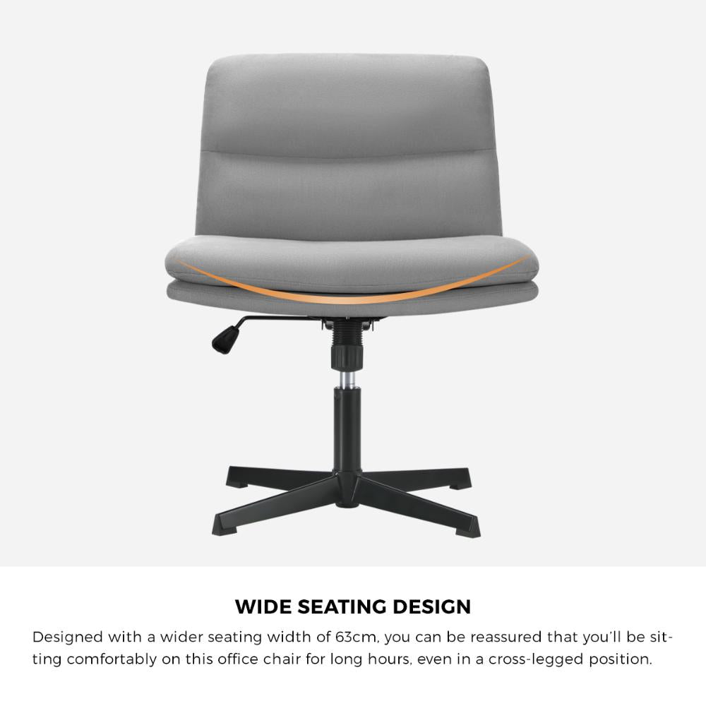 Mid Back Armless Office Chair Wide Seat Linen Grey