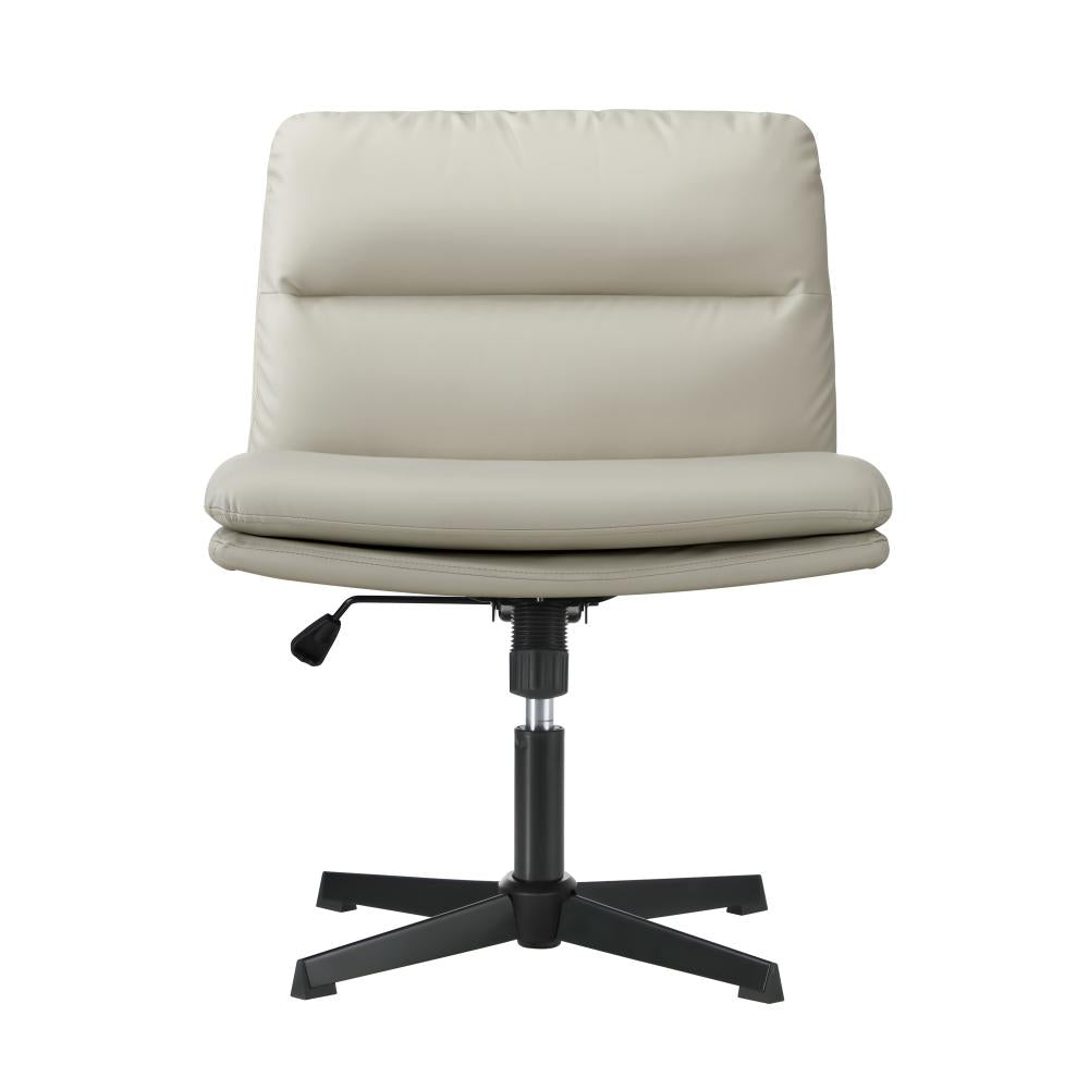 Mid Back Armless Office Chair Wide Seat Leather Beige