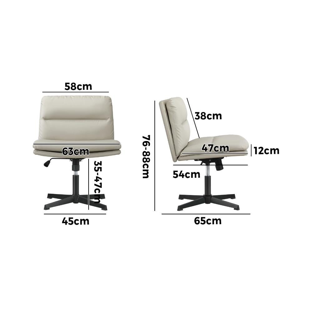 Mid Back Armless Office Chair Wide Seat Leather Beige