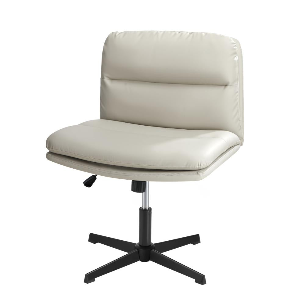 Mid Back Armless Office Chair Wide Seat Leather Beige