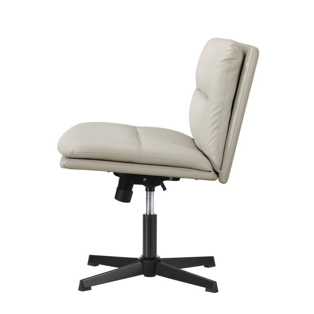 Mid Back Armless Office Chair Wide Seat Leather Beige